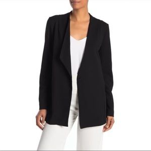 H by HALSTON BLACK LONG RELAXED BLAZER NAVY COLLAR FRONT POCKETS XL
